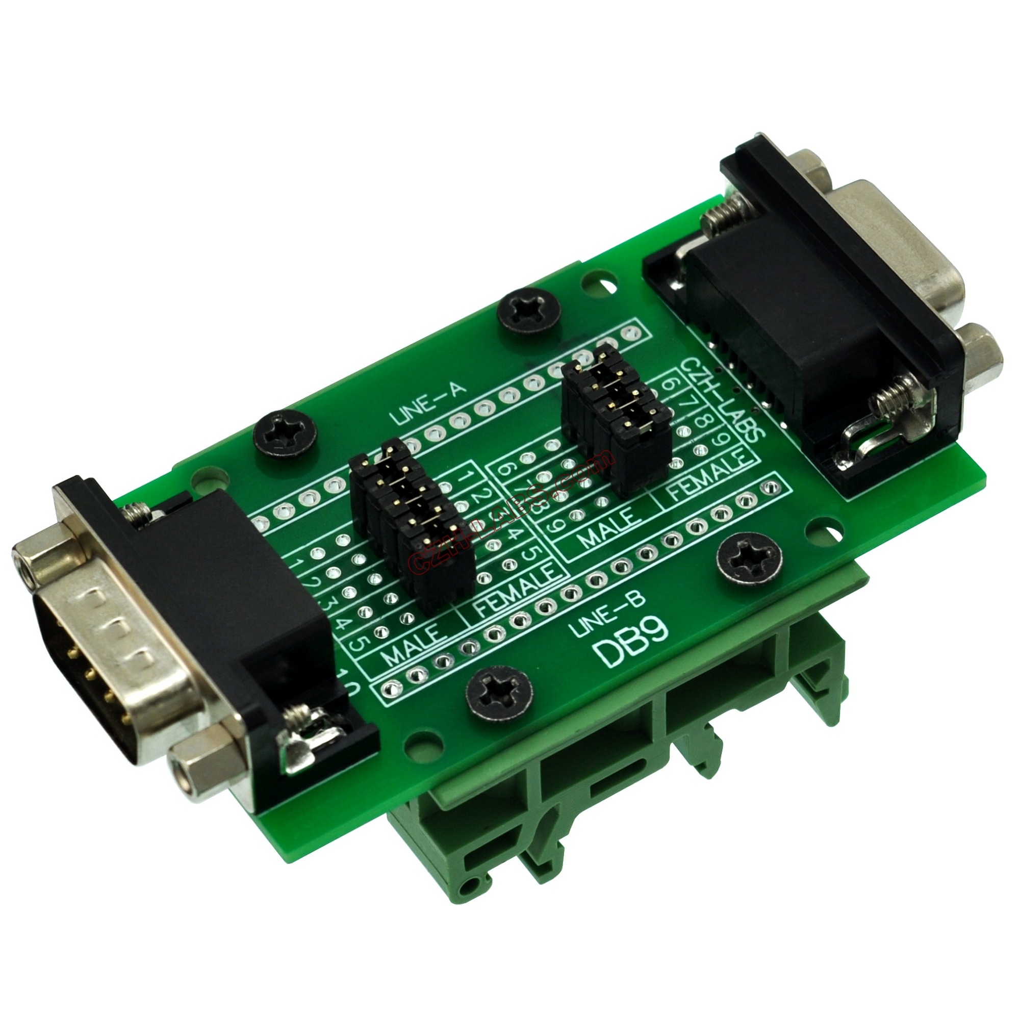 CZH-LABS DIN Rail Mount D'sub DB9 Diagnostic Test Breakout Board, DSUB ...