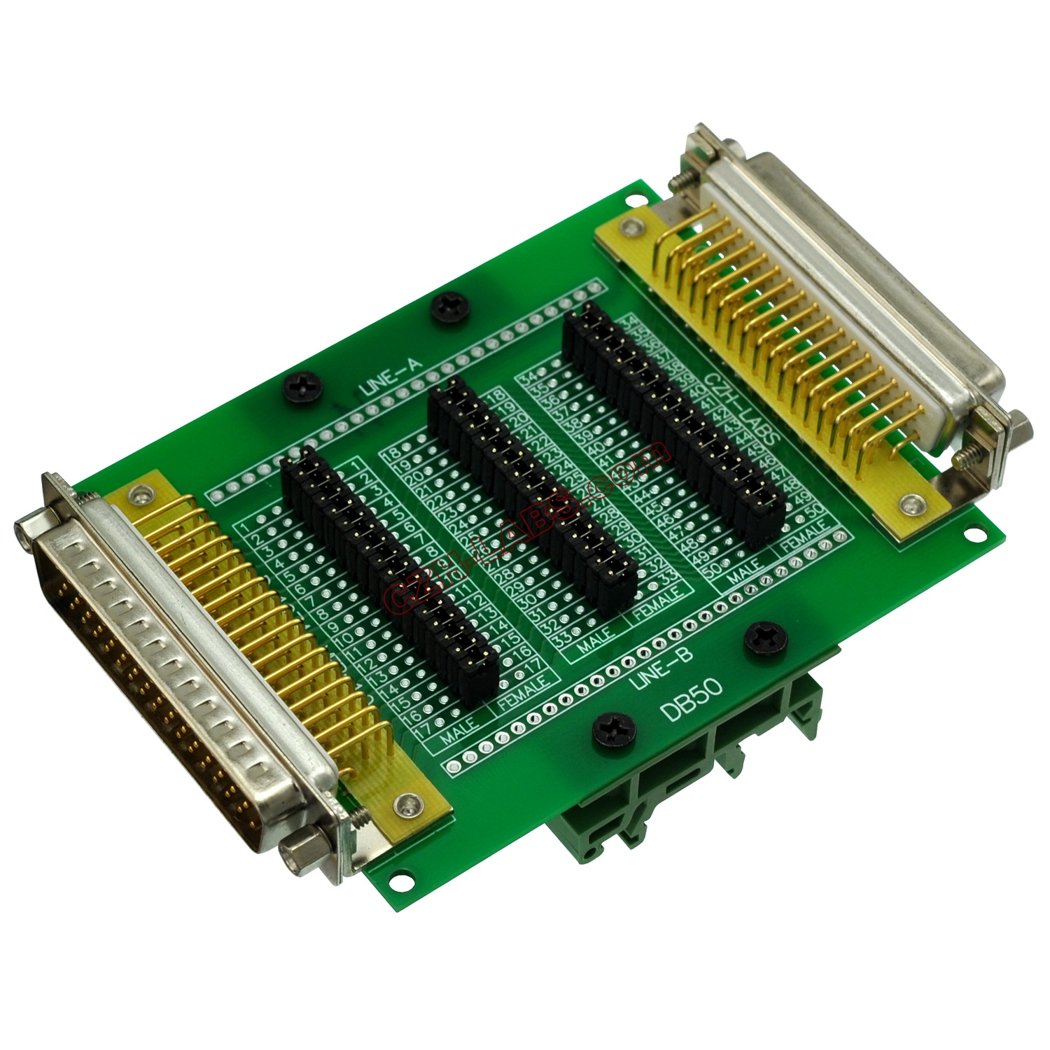 CZH-LABS DIN Rail Mount D'sub DB50 Diagnostic Test Breakout Board, DSUB ...